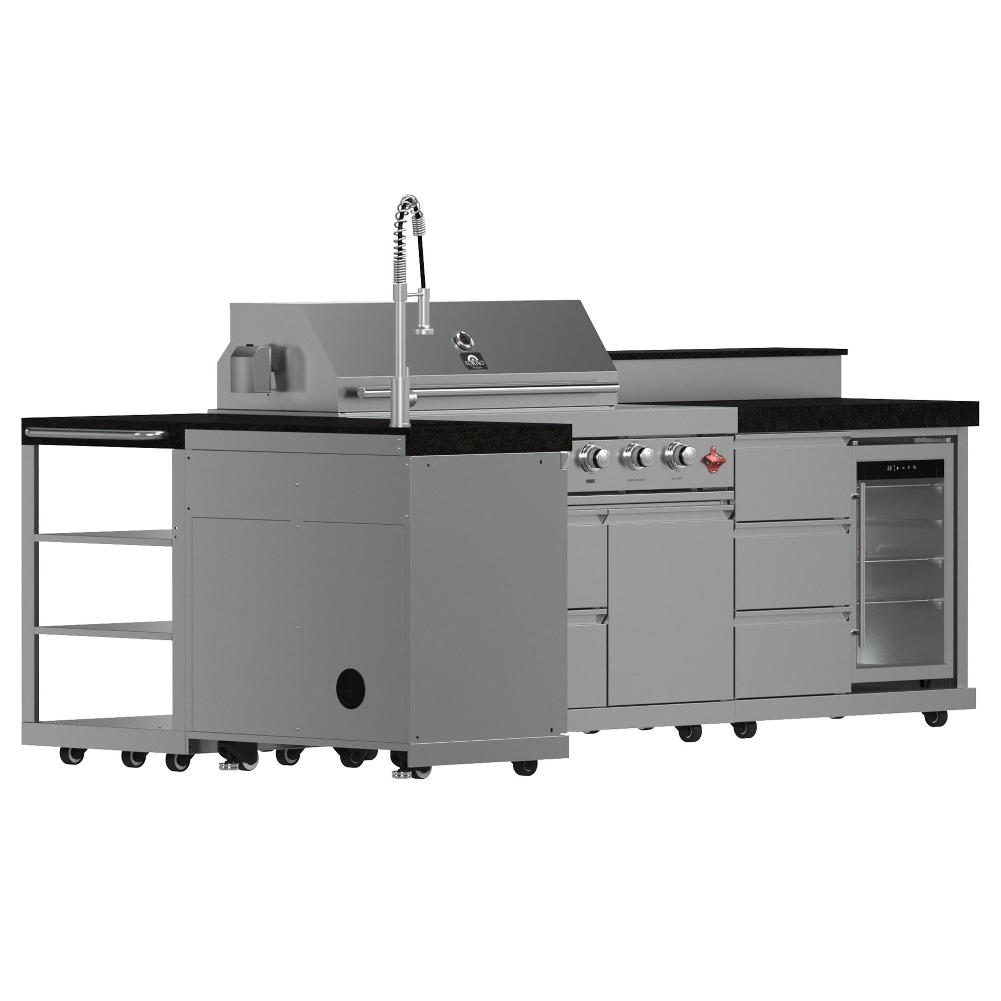 Forno FODKT2520BLK Forno Bulnes 40-Inch Bbq, 95,000 Btu, 5 Burners, Sear & Rotisserie Infrared With Side Burner, Stainless Steel Outdoor Kitchen With 1.8 Cu.Ft. Beverage Center & Black Granite Countertops