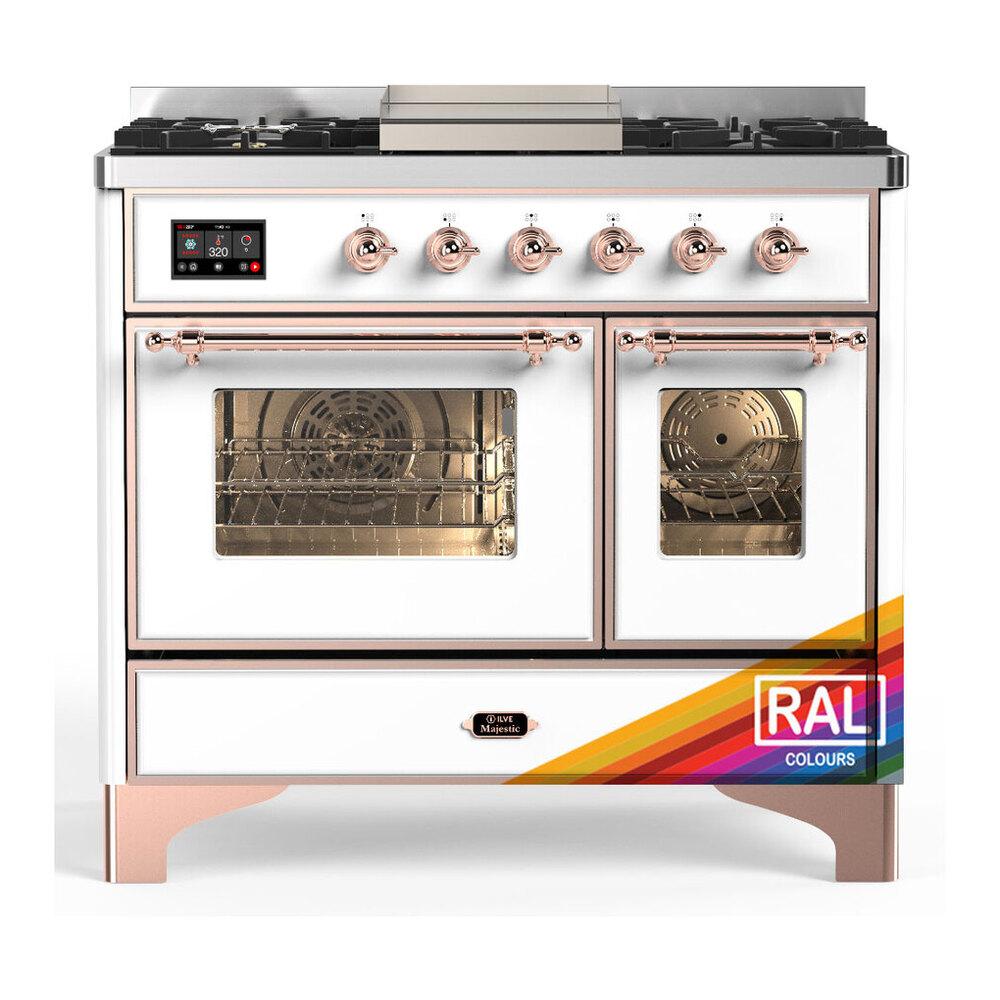 Ilve UMD40FNR3RAPLP Ilve Umd40Fnr3Raplp Majestic Iii 40 Inch Dual Fuel Range With 6 Burners And Griddle, Dual Function Burner Up To 25,000 Btu (Liquid Propane, Triple Glass Door, Ral, Copper)