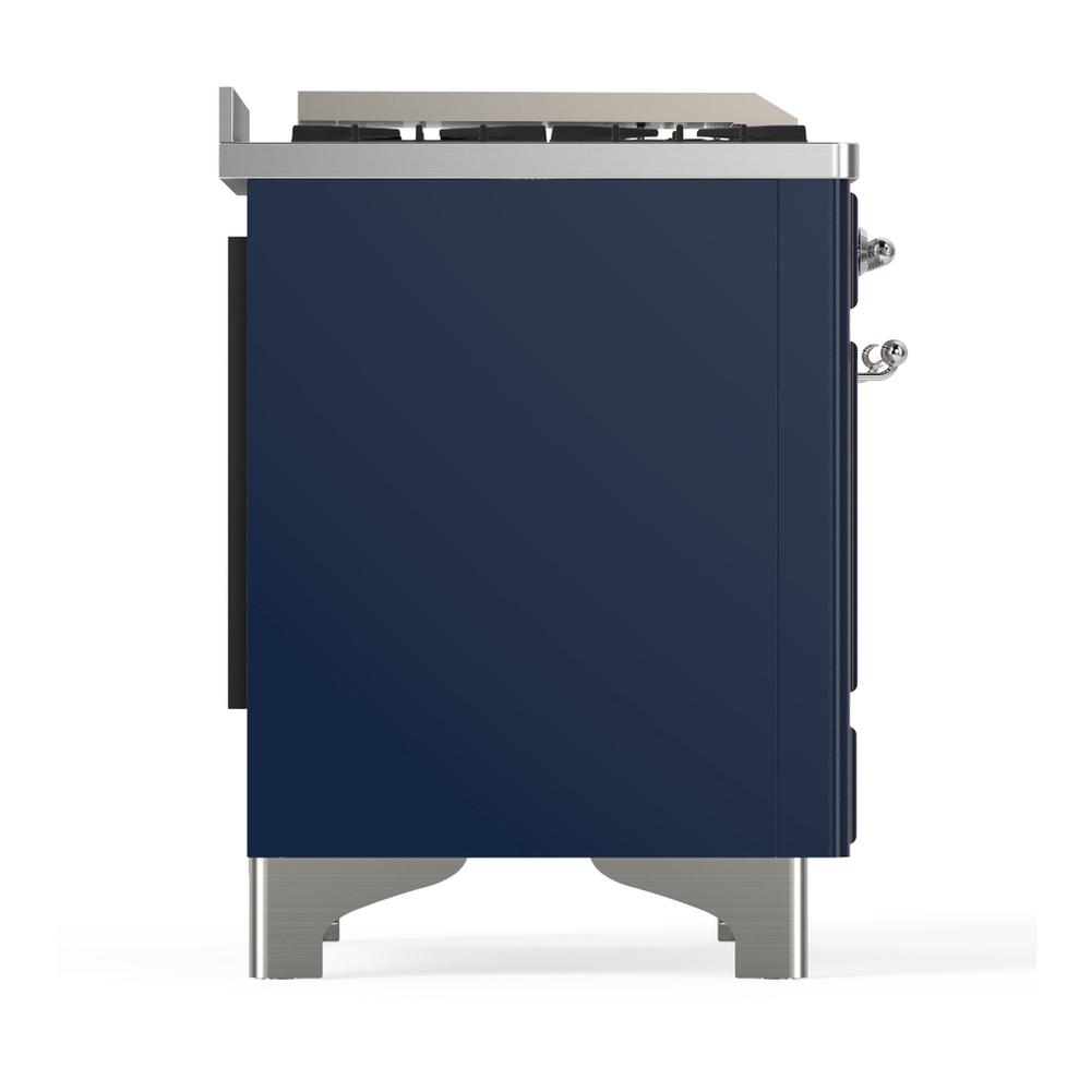 Ilve UM48FSNR3MBCLP Ilve Um48Fsnr3Mbclp Majestic Iii 48 Inch Dual Fuel Range With 5 Black Brass Burners, Griddle And French Top, Dual Function Burner Up To 25,000 Btu (Liquid Propane, Triple Glass Door, Midnight Blue, Chrome)