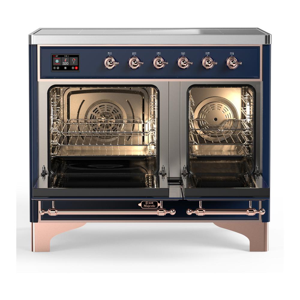 Ilve UMDIB40QNR3MBP Ilve Umdib40Qnr3Mbp Majestic Iii 40 Inch Induction Range With 6 Elements, 3.82 Cu. Ft. Total Oven Capacity (Solid Door, Midnight Blue, Copper)
