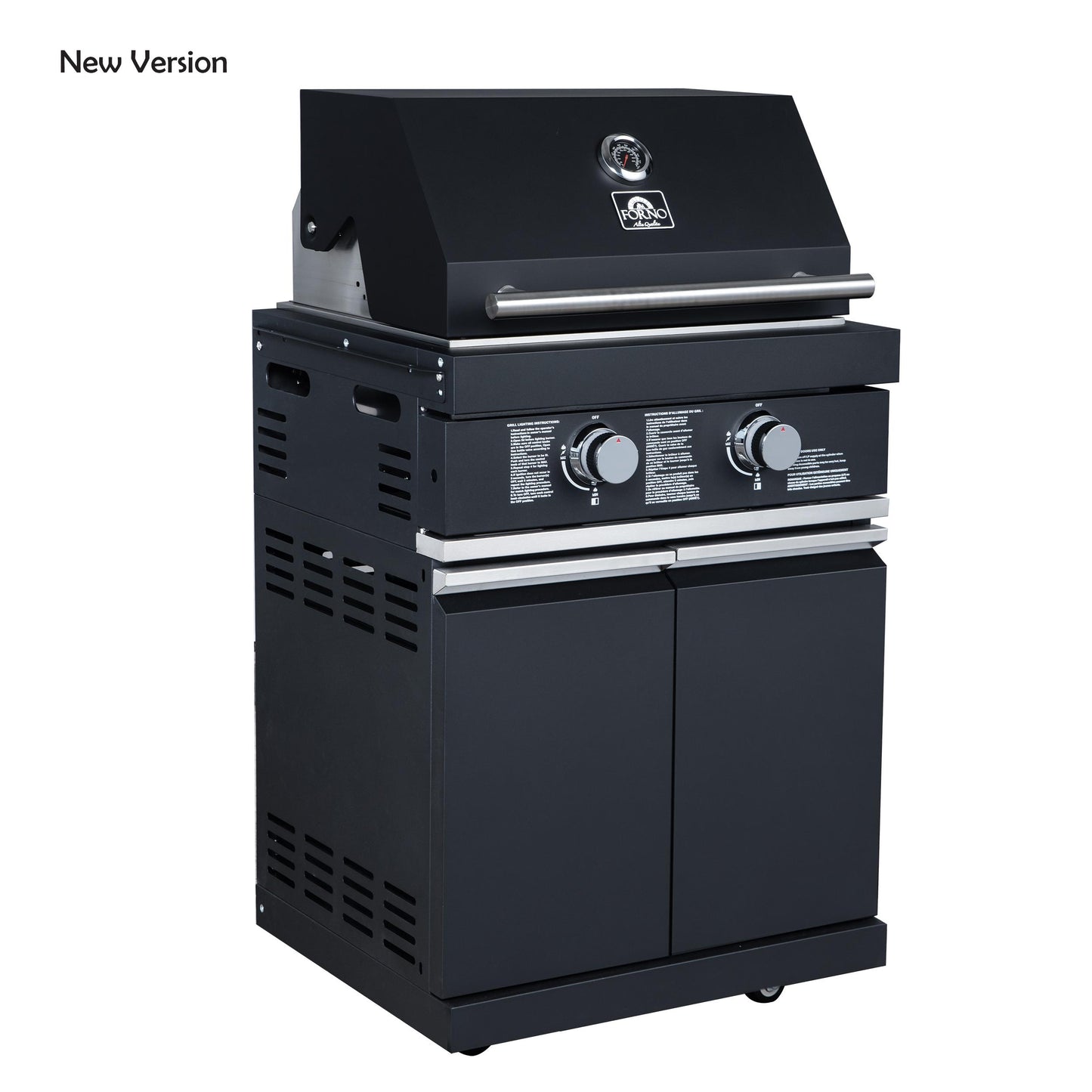 Forno FODKT2568BLK Forno All Aperto 99,600 Btu Outdoor Kitchen, 5 Burners, Infrared Burners, Side Burner, Black Sintered Stone Countertops, Gas Pizza Oven, Sink Module, Bar & Beverage Center