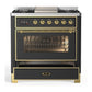 Ilve UM36FNR3MGG Ilve Um36Fnr3Mgg Majestic Iii 36 Inch Dual Fuel Range With 6 Black Brass Burners And Griddle, Dual Function Burner Up To 25,000 Btu (Triple Glass Door, Graphite Matte, Brass, Natural Gas)