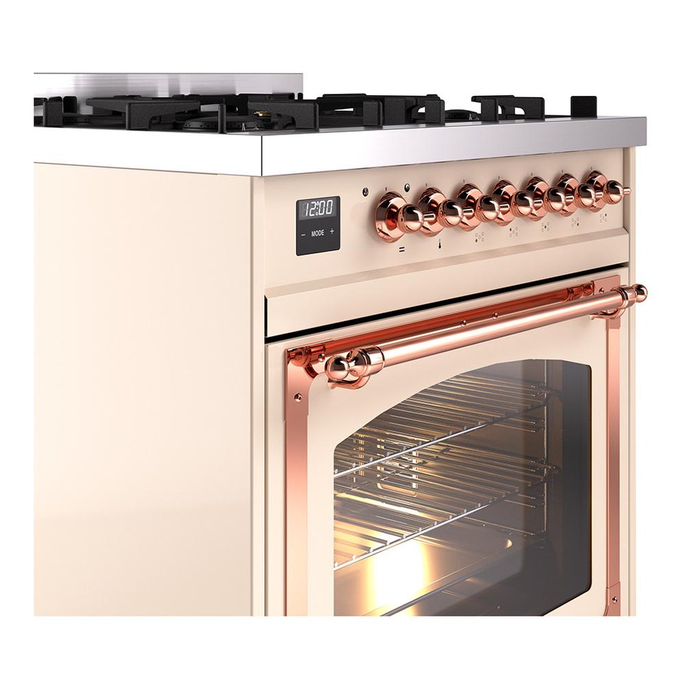 Ilve UN30NMPAWPLP Ilve Un30Nmpawplp Nostalgie Ii Noblesse 30" Dual Fuel Range (Liquid Propane, Triple Glass Door, Antique White, Copper)