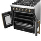 Forno FFSGS644430BLK Forno Galiano 30-Inch French Door Gas Range Black And Antique Brass Design, 5 Sealed Burners 68,000 Btu, 4.32 Cu.Ft. Convection Oven