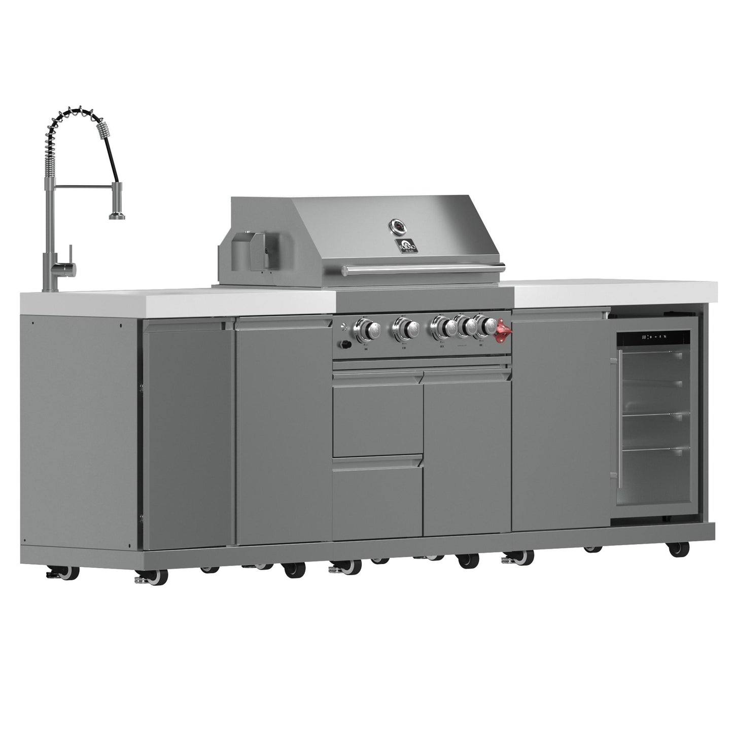 Forno FODKT2506WHT Forno Bulnes 30-Inch Bbq, 60,000 Btu, 3 Burners With Sear & Rotisserie Infrared Burners, Stainless Steel Outdoor Kitchen With 1.8 Cu.Ft. Beverage Center & White Sintered Stone Countertops