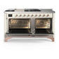 Ilve UM60FSNR3AWP Ilve Um60Fsnr3Awp Majestic Iii 60 Inch Dual Fuel Range With 7 Burners, Griddle And French Top, Dual Function Burner With Up To 25,000 Btu (Natural Gas, Triple Glass Door, Antique White, Copper)