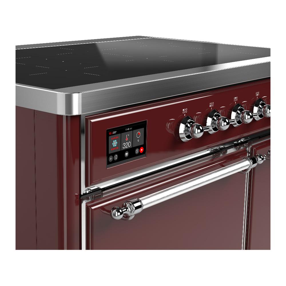 Ilve UMDIB40QNR3BUC Ilve Umdib40Qnr3Buc Majestic Iii 40 Inch Induction Range With 6 Elements, 3.82 Cu. Ft. Total Oven Capacity (Solid Door, Burgundy, Chrome)