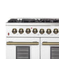 Forno FFSGS615648WHT Galiano 48-Inch Dual Fuel Range White & Antique Brass Design With 8 Sealed Burners 107,000 Btu, 6.58 Cu. Ft. Double Ovens & Griddle