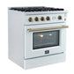 Forno FFSGS627730WHT Marco 30-Inch Gas Range White & Antique Brass Design, 4 Burners 37,000 Btu, 4.32 Cu.Ft. Convection Oven