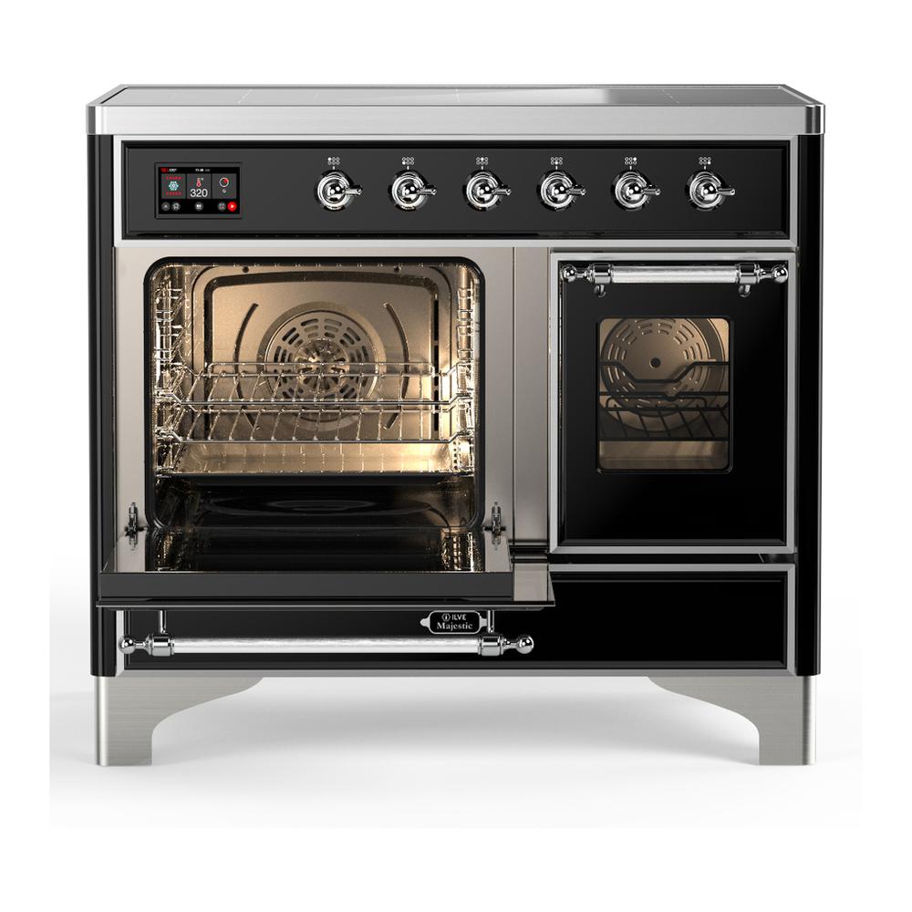 Ilve UMDIB40NR3BKC Ilve Umdib40Nr3Bkc Majestic Iii 40 Inch Induction Range With 6 Elements, 3.82 Cu. Ft. Total Oven Capacity (Triple Glass Door, Glossy Black, Chrome)