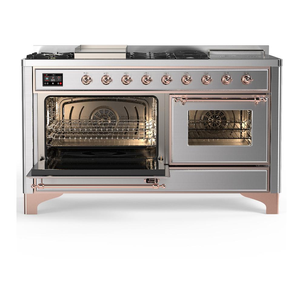 Ilve UM60FSNR3SSP Ilve Um60Fsnr3Ssp Majestic Iii 60 Inch Dual Fuel Range With 7 Burners, Griddle And French Top, Dual Function Burner With Up To 25,000 Btu (Natural Gas, Triple Glass Door, Stainless Steel, Copper)