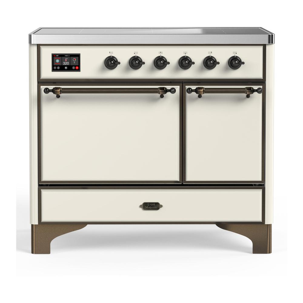 Ilve UMDIB40QNR3AWB Ilve Umdib40Qnr3Awb Majestic Iii 40 Inch Induction Range With 6 Elements, 3.82 Cu. Ft. Total Oven Capacity (Solid Door, Antique White, Burnished)