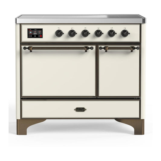 Ilve UMDIB40QNR3AWB Ilve Umdib40Qnr3Awb Majestic Iii 40 Inch Induction Range With 6 Elements, 3.82 Cu. Ft. Total Oven Capacity (Solid Door, Antique White, Burnished)