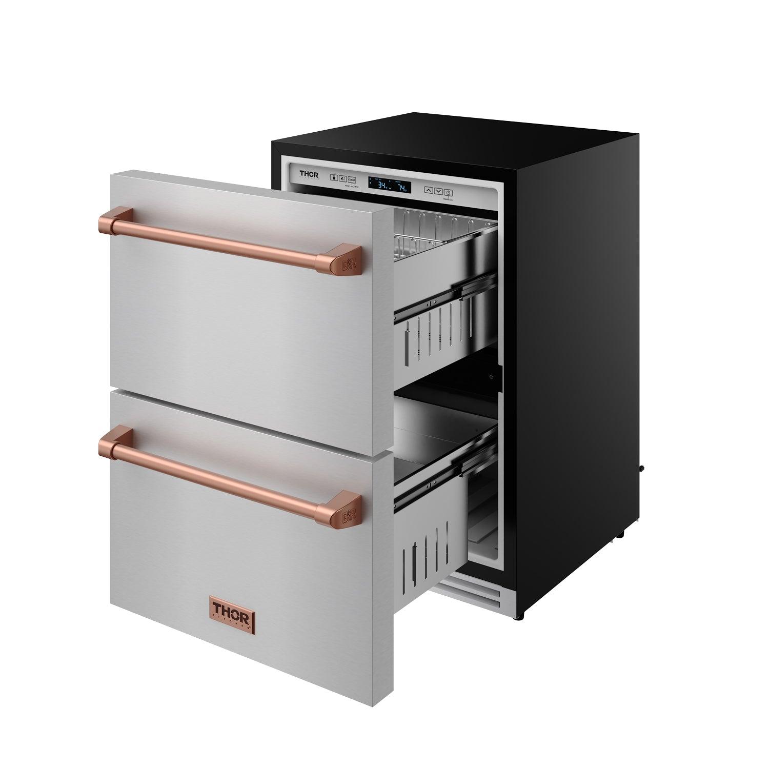 Thor Kitchen RF24URSG 24 Inch Undercounter Built-In Or Freestanding Drawer Refrigerator - Stainless Steel/Rose Gold Gordon Ramsay Series