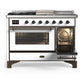 Ilve UM48FSNR3WHBLP Ilve Um48Fsnr3Whblp Majestic Iii 48 Inch Dual Fuel Range With 5 Black Brass Burners, Griddle And French Top, Dual Function Burner Up To 25,000 Btu (Liquid Propane, Triple Glass Door, White, Burnished)