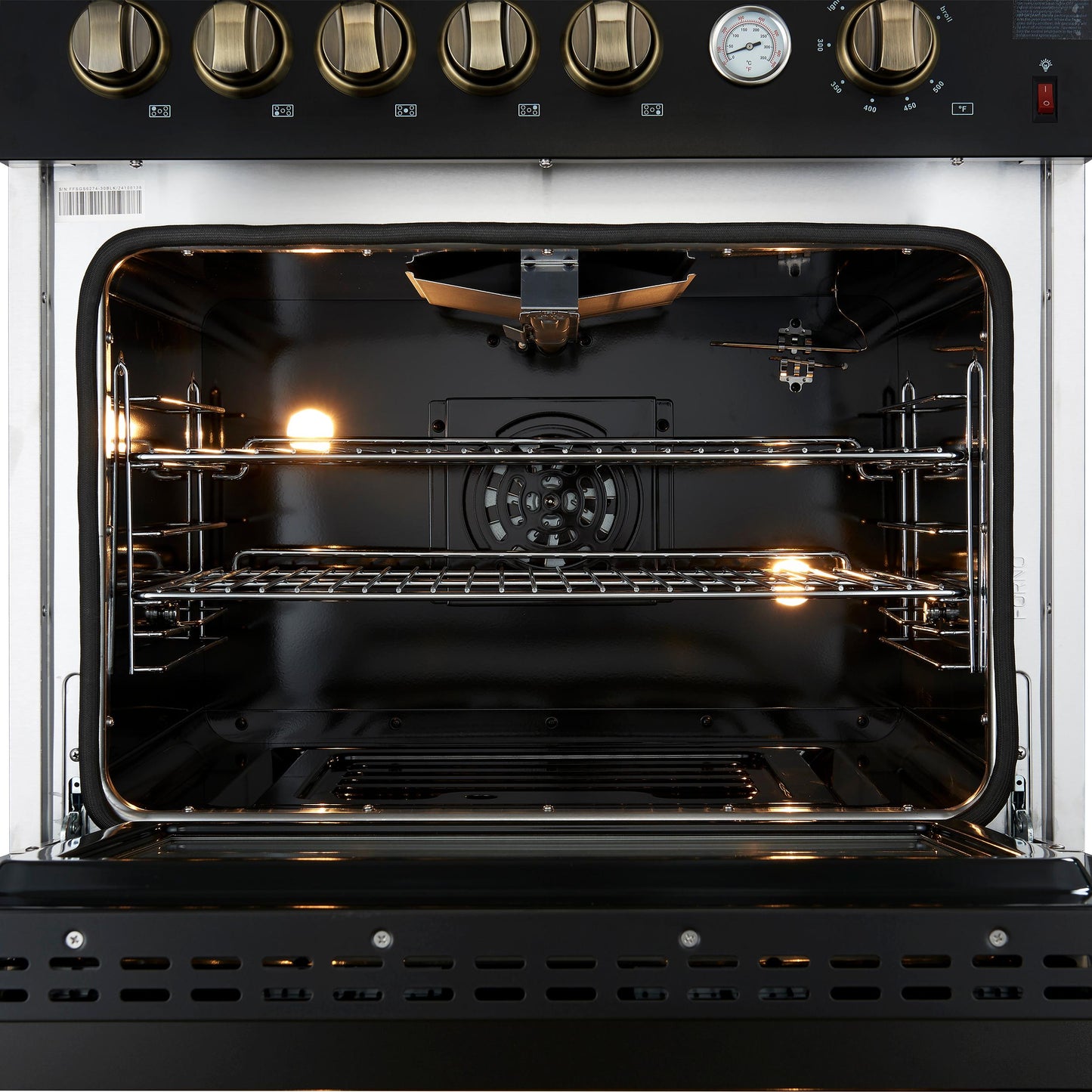 Forno FFSGS627430BLK Giovanni 30-Inch Gas Range Black & Antique Brass Design, 5 Burners 67,000 Btu, 4.32 Cu.Ft. Convection Oven
