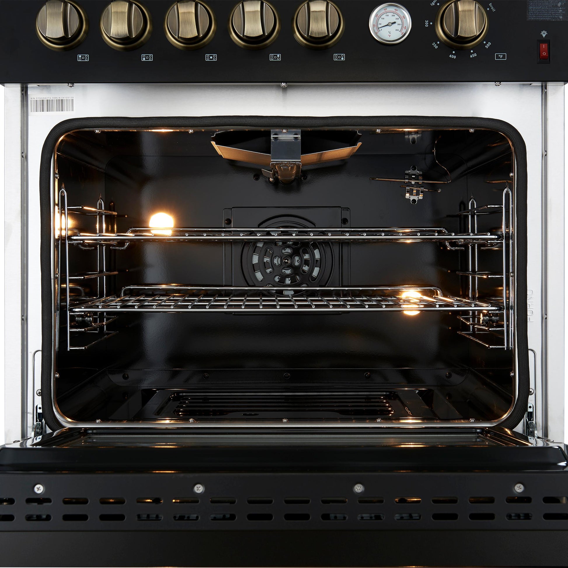 Forno FFSGS627430BLK Giovanni 30-Inch Gas Range Black & Antique Brass Design, 5 Burners 67,000 Btu, 4.32 Cu.Ft. Convection Oven