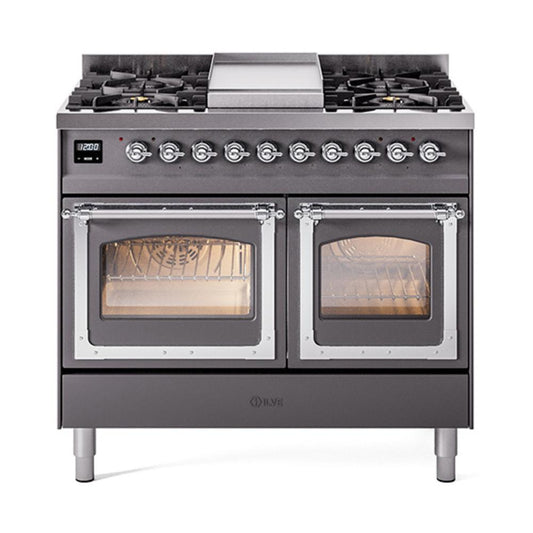 Ilve UND40FNMPMGC Ilve Und40Fnmpmgc Nostalgie Ii Noblesse 40" Dual Fuel Range (Natural Gas, Triple Glass Door, Graphite Matte, Chrome)