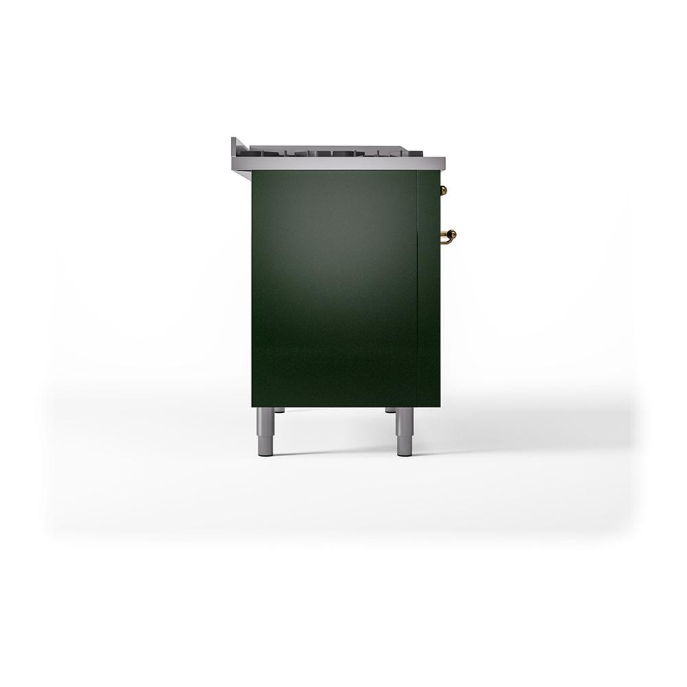Ilve UN48FSQNMPEGGLP Ilve Un48Fsqnmpegglp Nostalgie Ii Noblesse 48" Dual Fuel Range (5 Sealed Burners + Griddle + French Top, Liquid Propane, Solid Door, Emerald Green, Brass)