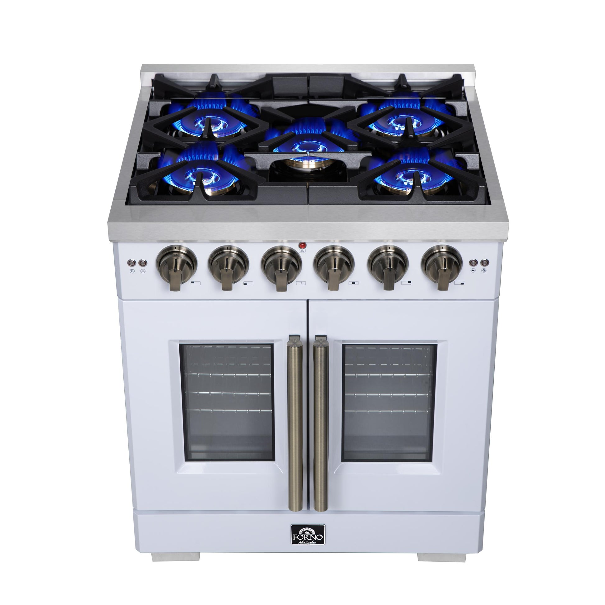 Forno FFSGS646030WHT Forno Capriasca 30-Inch White Freestanding French Door Gas Range, 4 Burners, Convection Oven, Energy Efficient