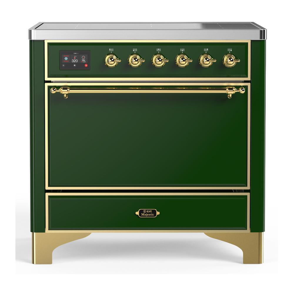 Ilve UMIB36QNR3EGG Ilve Umib36Qnr3Egg Majestic Iii 36 Inch Induction Range With 6 Elements, 3.5 Cu. Ft. Total Oven Capacity (Solid Door, Emerald Green, Brass)