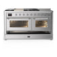 Ilve UM60FSNR3SSC Ilve Um60Fsnr3Ssc Majestic Iii 60 Inch Dual Fuel Range With 7 Burners, Griddle And French Top, Dual Function Burner With Up To 25,000 Btu (Natural Gas, Triple Glass Door, Stainless Steel, Chrome)