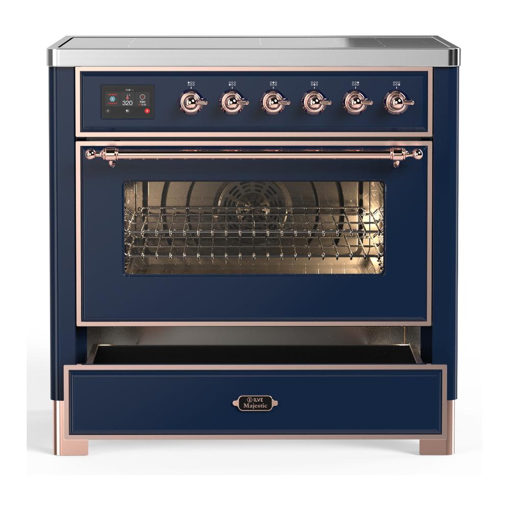 Ilve UMIB36NR3MBP Ilve Umib36Nr3Mbp Majestic Iii 36 Inch Induction Range With 6 Elements, 3.5 Cu. Ft. Total Oven Capacity (Triple Glass Door, Midnight Blue, Copper)