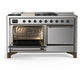Ilve UM60FSQNR3SSB Ilve Um60Fsqnr3Ssb Majestic Iii 60 Inch Dual Fuel Range With 7 Burners, Griddle And French Top, Dual Function Burner With Up To 25,000 Btu (Natural Gas, Solid Door, Stainless Steel, Burnished)