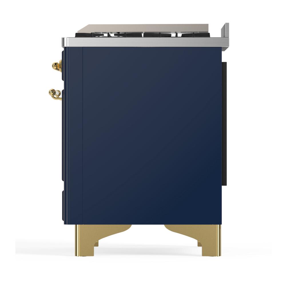 Ilve UM48FNR3MBGLP Ilve Um48Fnr3Mbglp Majestic Iii 48 Inch Dual Fuel Range With 8 Burners And Griddle, Dual Function Burner Up To 25,000 Btu (Liquid Propane, Triple Glass Door, Midnight Blue, Brass)