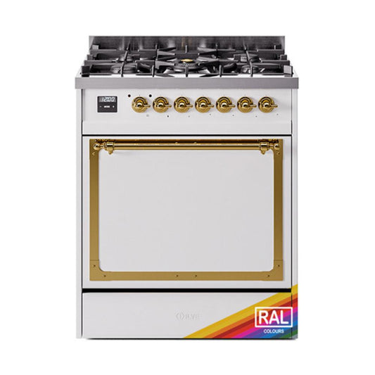 Ilve UN30QNMPRAG Ilve Un30Qnmprag Nostalgie Ii Noblesse 30" Dual Fuel Range (Natural Gas, Solid Door, Ral, Brass)