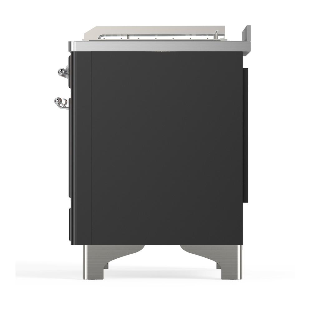 Ilve UM48FSNR3MGCLP Ilve Um48Fsnr3Mgclp Majestic Iii 48 Inch Dual Fuel Range With 5 Black Brass Burners, Griddle And French Top, Dual Function Burner Up To 25,000 Btu (Liquid Propane, Triple Glass Door, Graphite Matte, Chrome)