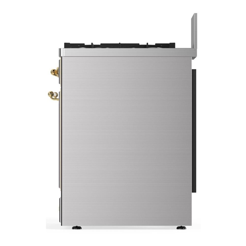 Ilve UM30QNR3SSG Ilve Um30Qnr3Ssg Majestic Iii 30 Inch Dual Fuel Range With 5 Black Brass Burners, Dual Function Burner Up To 25,000 Btu (Natural Gas, Solid Door, Stainless Steel, Brass)