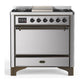 Ilve UM36FQNR3SSB Ilve Um36Fqnr3Ssb Majestic Iii 36 Inch Dual Fuel Range With 6 Black Brass Burners And Griddle, Dual Function Burner Up To 25,000 Btu (Solid Door, Stainless Steel, Burnished, Natural Gas)