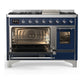 Ilve UM48FNR3MBCLP Ilve Um48Fnr3Mbclp Majestic Iii 48 Inch Dual Fuel Range With 8 Burners And Griddle, Dual Function Burner Up To 25,000 Btu (Liquid Propane, Triple Glass Door, Midnight Blue, Chrome)