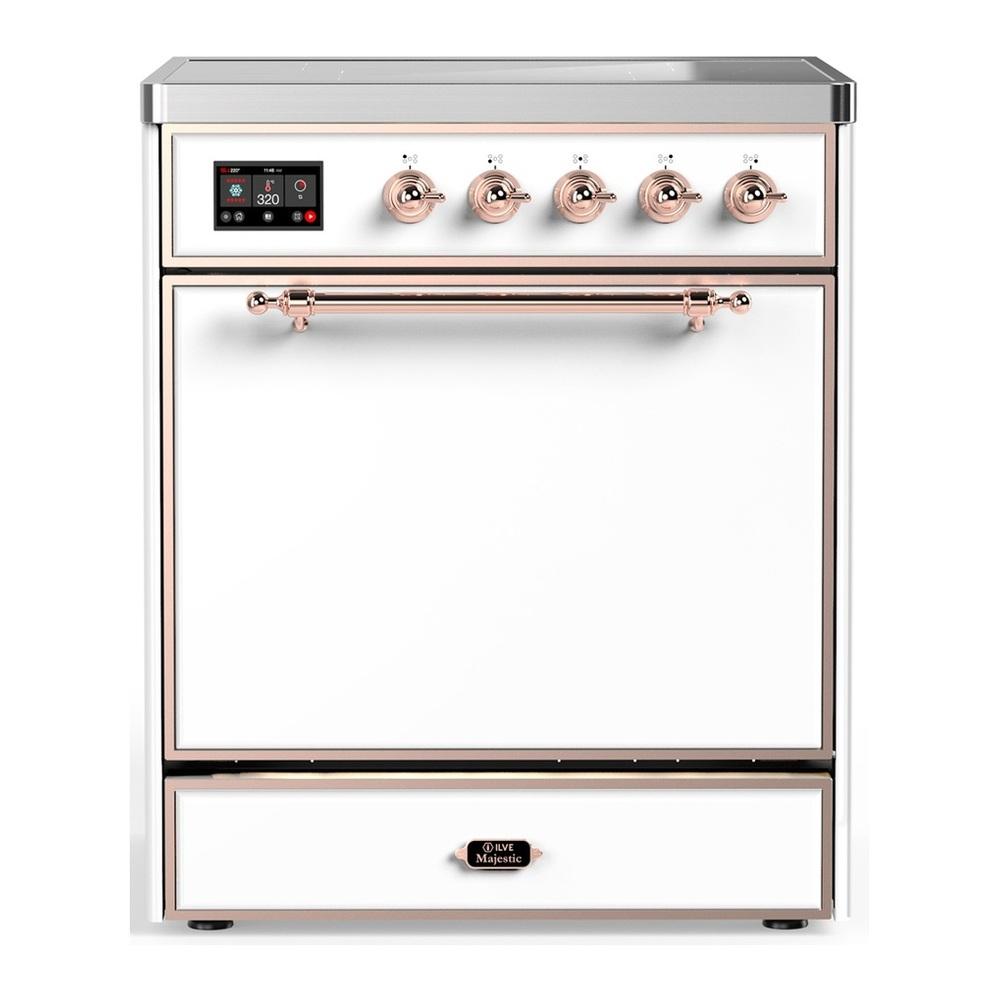 Ilve UMIB30QNR3WHP Ilve Umib30Qnr3Whp Majestic Iii 30 Inch Induction Range With 4 Elements, 4 Cu. Ft. Oven Capacity (Solid Door, White, Copper)