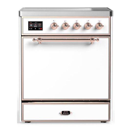 Ilve UMIB30QNR3WHP Ilve Umib30Qnr3Whp Majestic Iii 30 Inch Induction Range With 4 Elements, 4 Cu. Ft. Oven Capacity (Solid Door, White, Copper)