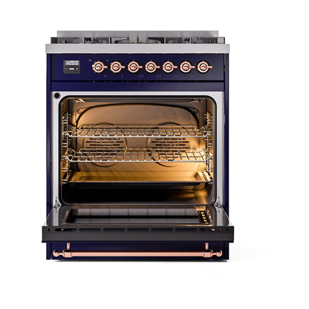 Ilve UN30QNMPMBPLP Ilve Un30Qnmpmbplp Nostalgie Ii Noblesse 30" Dual Fuel Range (Liquid Propane, Solid Door, Midnight Blue, Copper)