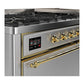 Ilve UM60FQNR3SSG Ilve Um60Fqnr3Ssg Majestic Iii 60 Inch Dual Fuel Range With 9 Burners And Griddle, Dual Function Burner Up To 25,000 Btu (Natural Gas, Solid Door, Stainless Steel, Brass)