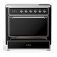 Ilve UMIB36QNR3BKC Ilve Umib36Qnr3Bkc Majestic Iii 36 Inch Induction Range With 6 Elements, 3.5 Cu. Ft. Total Oven Capacity (Solid Door, Glossy Black, Chrome)