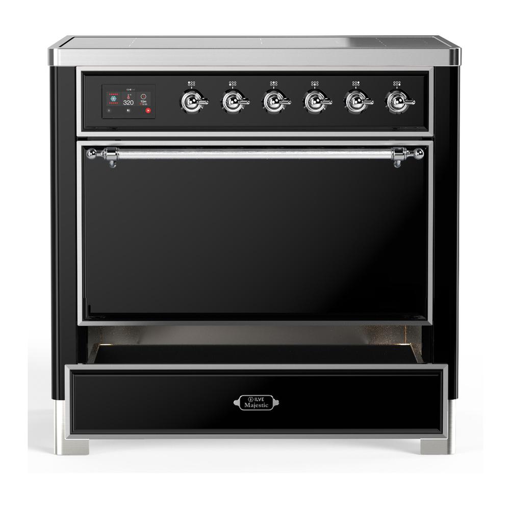 Ilve UMIB36QNR3BKC Ilve Umib36Qnr3Bkc Majestic Iii 36 Inch Induction Range With 6 Elements, 3.5 Cu. Ft. Total Oven Capacity (Solid Door, Glossy Black, Chrome)