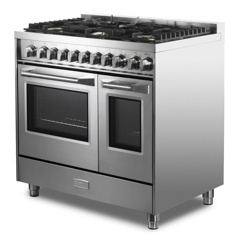 Verona VUFSGG365DSS Verona Vufsgg365Dss 36 Inch Ultima Collection Double Oven Gas Range With 5 Brass Burners, 4.1 Cu. Ft. Oven Total Capacity In Stainless Steel