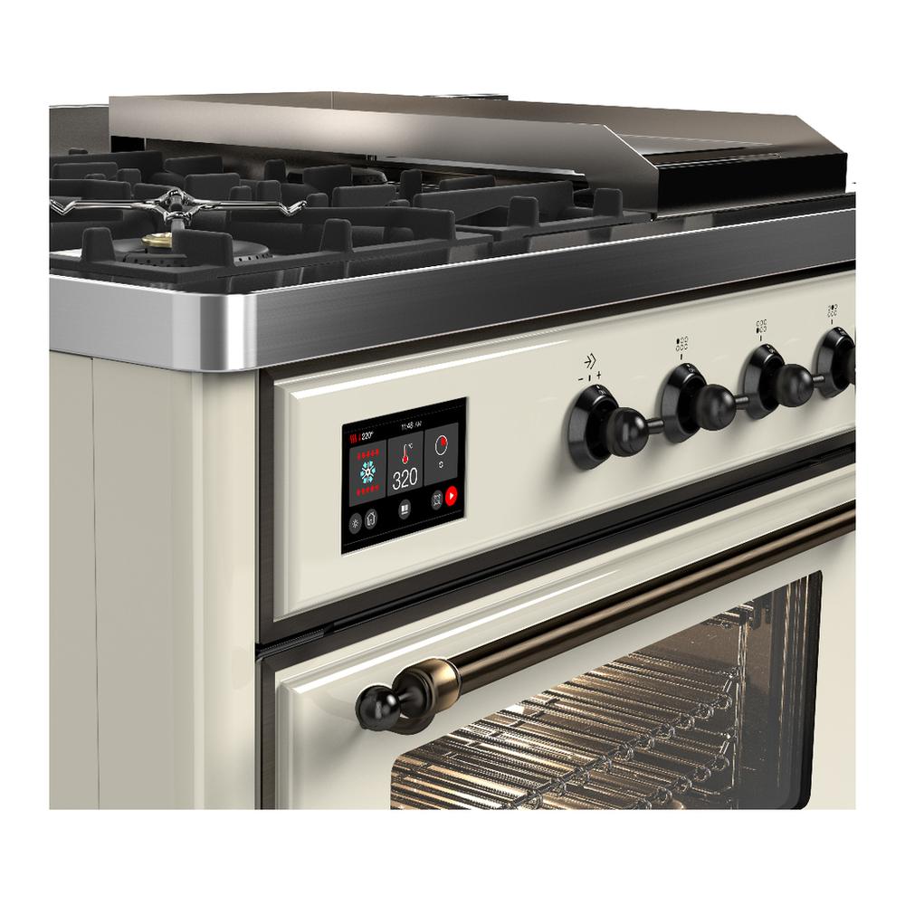 Ilve UM48FSNR3AWB Ilve Um48Fsnr3Awb Majestic Iii 48 Inch Dual Fuel Range With 5 Black Brass Burners, Griddle And French Top, Dual Function Burner Up To 25,000 Btu (Natural Gas, Triple Glass Door, Antique White, Burnished)