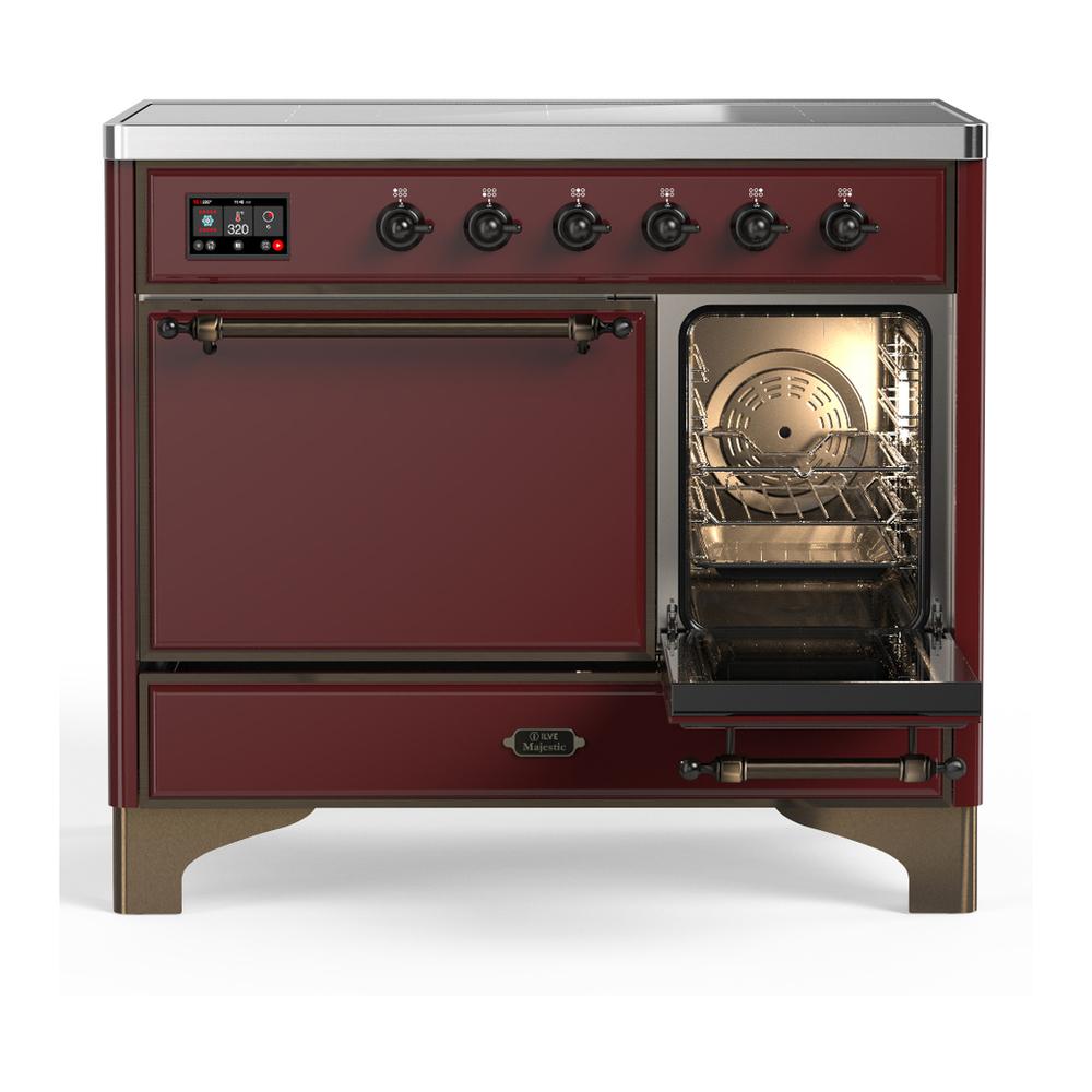 Ilve UMDIB40QNR3BUB Ilve Umdib40Qnr3Bub Majestic Iii 40 Inch Induction Range With 6 Elements, 3.82 Cu. Ft. Total Oven Capacity (Solid Door, Burgundy, Burnished)