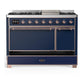 Ilve UM48FQNR3MBPLP Ilve Um48Fqnr3Mbplp Majestic Iii 48 Inch Dual Fuel Range With 8 Burners And Griddle, Dual Function Burner Up To 25,000 Btu (Liquid Propane, Solid Door, Midnight Blue, Copper)