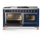 Ilve UM60FSNR3MBPLP Ilve Um60Fsnr3Mbplp Majestic Iii 60 Inch Dual Fuel Range With 7 Burners, Griddle And French Top, Dual Function Burner With Up To 25,000 Btu (Liquid Propane, Triple Glass Door, Midnight Blue, Copper)