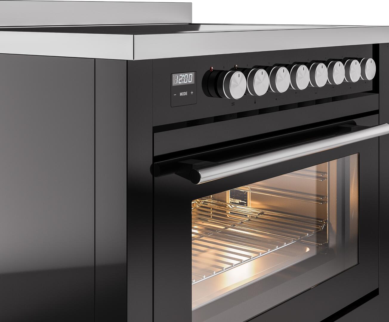 Ilve UPI366WMPBK Professional Plus Ii 36 Inch Electric Freestanding Range In Glossy Black With Trim