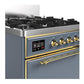 Ilve UM30QNR3BGG Ilve Um30Qnr3Bgg Majestic Iii 30 Inch Dual Fuel Range With 5 Black Brass Burners, Dual Function Burner Up To 25,000 Btu (Natural Gas, Solid Door, Blue Grey, Brass)