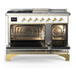 Ilve UM48FSQNR3WHGLP Ilve Um48Fsqnr3Whglp Majestic Iii 48 Inch Dual Fuel Range With 5 Black Brass Burners, Griddle And French Top, Dual Function Burner Up To 25,000 Btu (Liquid Propane, Solid Door, White, Brass)