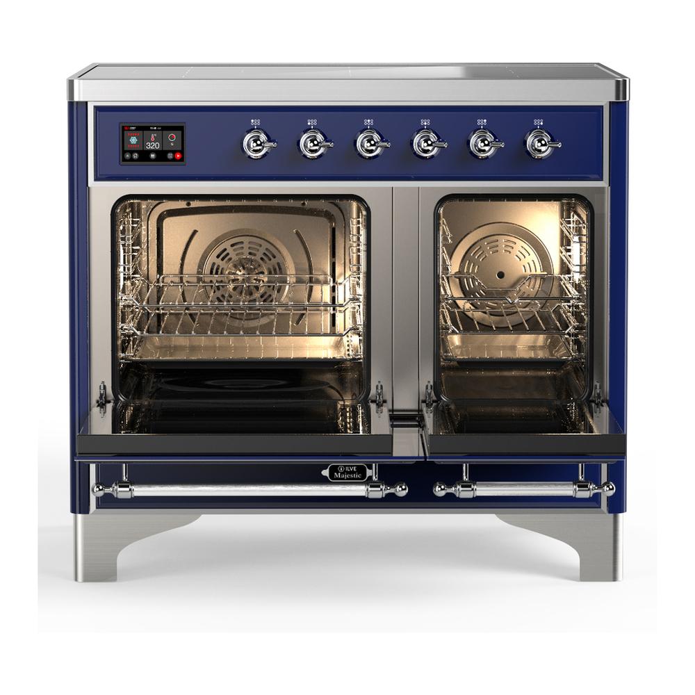 Ilve UMDIB40QNR3MBC Ilve Umdib40Qnr3Mbc Majestic Iii 40 Inch Induction Range With 6 Elements, 3.82 Cu. Ft. Total Oven Capacity (Solid Door, Midnight Blue, Chrome)