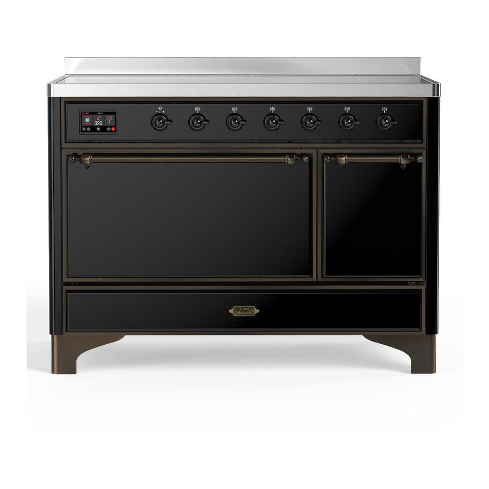 Ilve UMIB48QNR3BKB Ilve Umib48Qnr3Bkb Majestic Iii 48 Inch Induction Range With 6 Elements, 5.02 Cu. Ft. Total Oven Capacity (Solid Door, Glossy Black, Burnished)